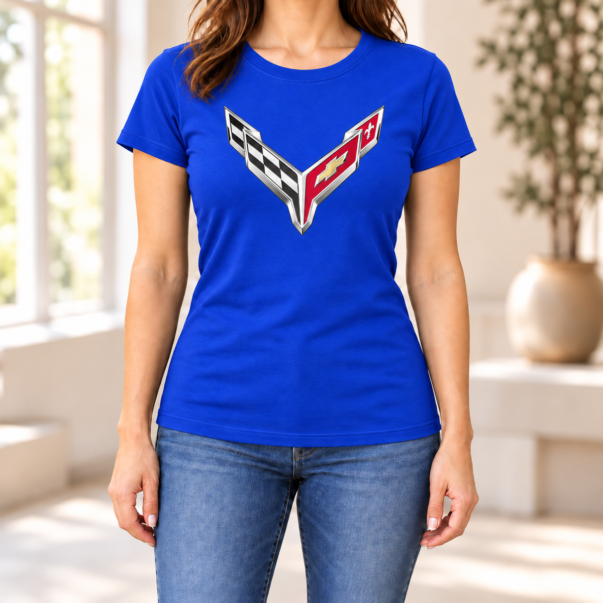 Women's Chevrolet Corvette Car Round Neck T-Shirt — Royal Blue