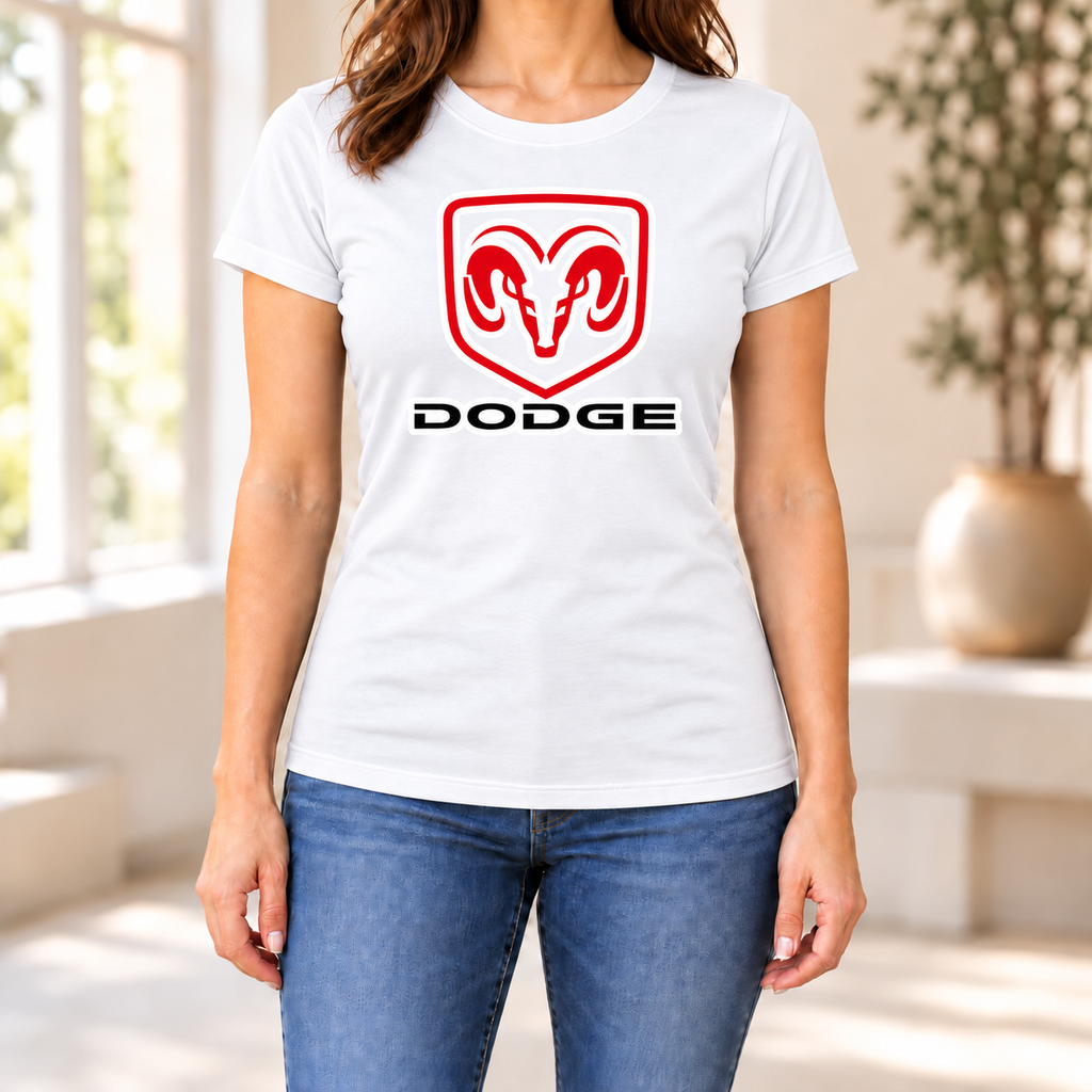 Women's Dodge Car Round Neck T-Shirt — White