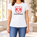 Women's Dodge Car Round Neck T-Shirt — White
