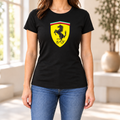 Women's Ferrari Car Round Neck T-Shirt — Black