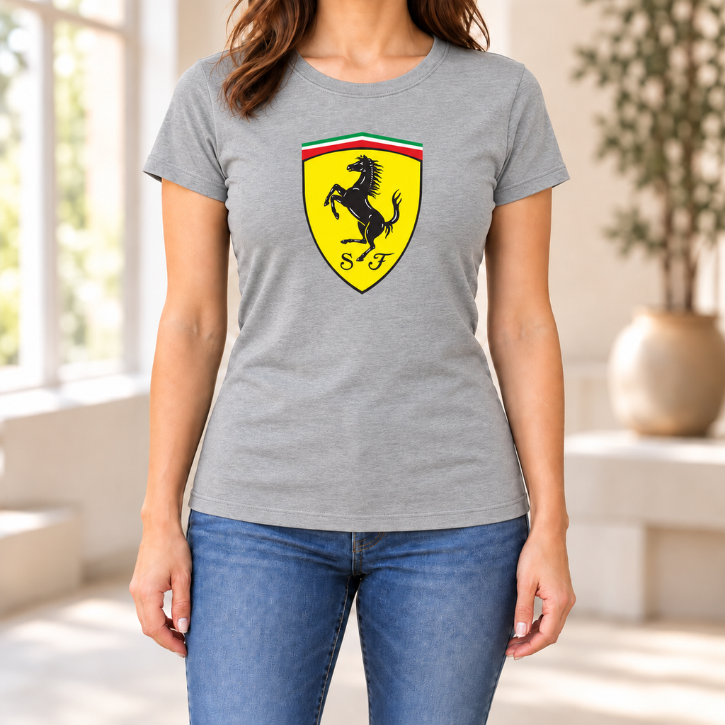 Women's Ferrari Car Round Neck T-Shirt — Grey