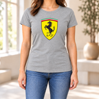 Women's Ferrari Car Round Neck T-Shirt — Grey