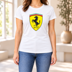 Women's Ferrari Car Round Neck T-Shirt — White
