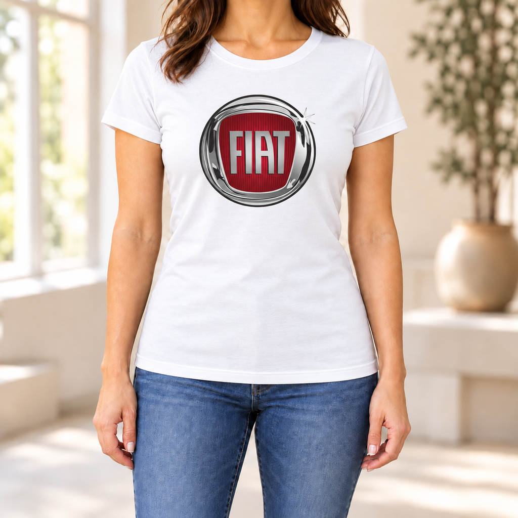 Women's Fiat Car Round Neck T-Shirt — White