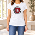 Women's Fiat Car Round Neck T-Shirt — White