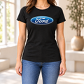 Women's Ford Car Round Neck T-Shirt — Black