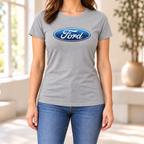 Women's Ford Car Round Neck T-Shirt — Grey