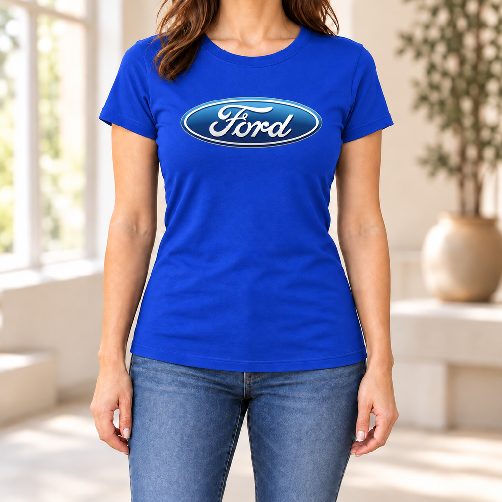 Women's Ford Car Round Neck T-Shirt — Royal Blue
