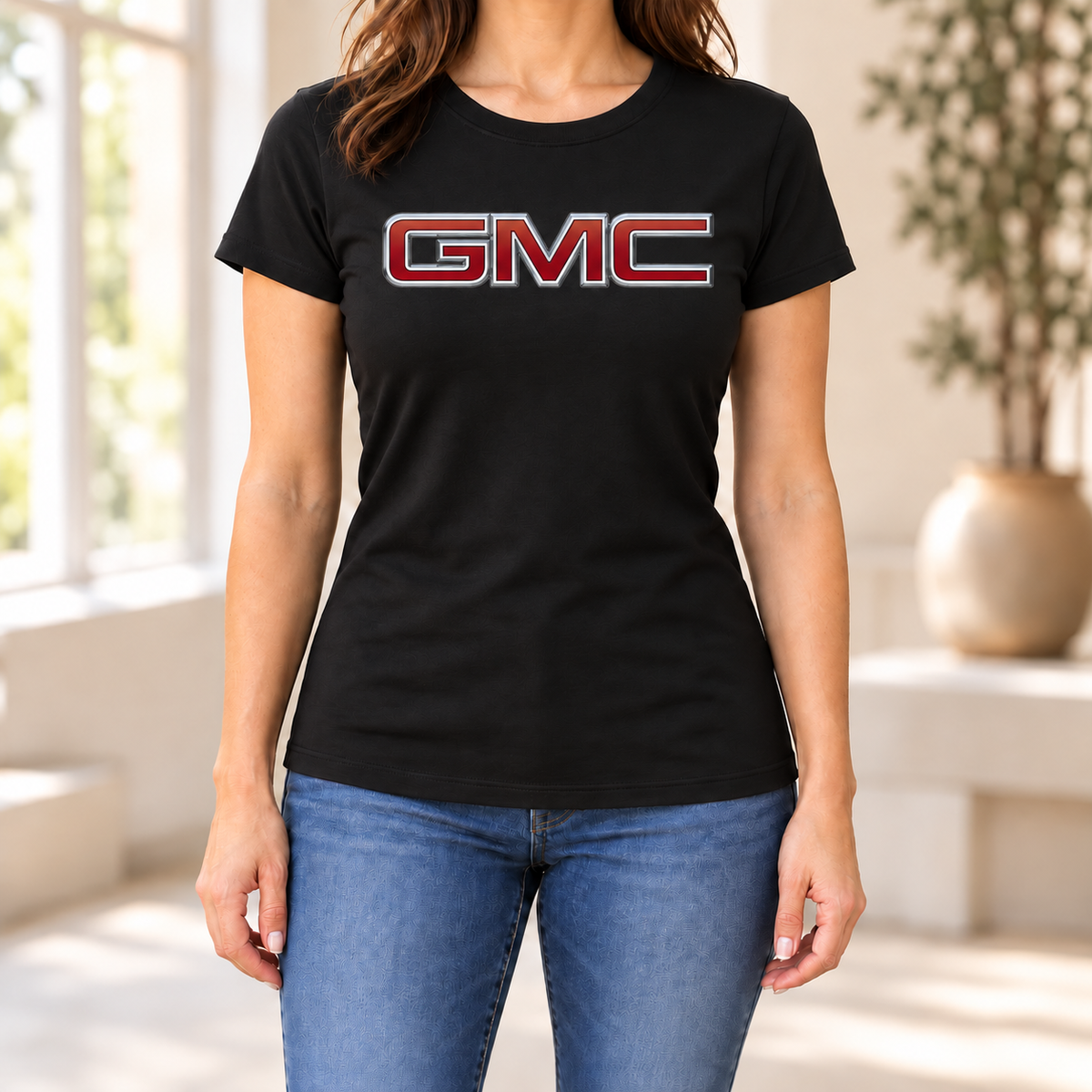 Women's GMC Car Round Neck T-Shirt — Black