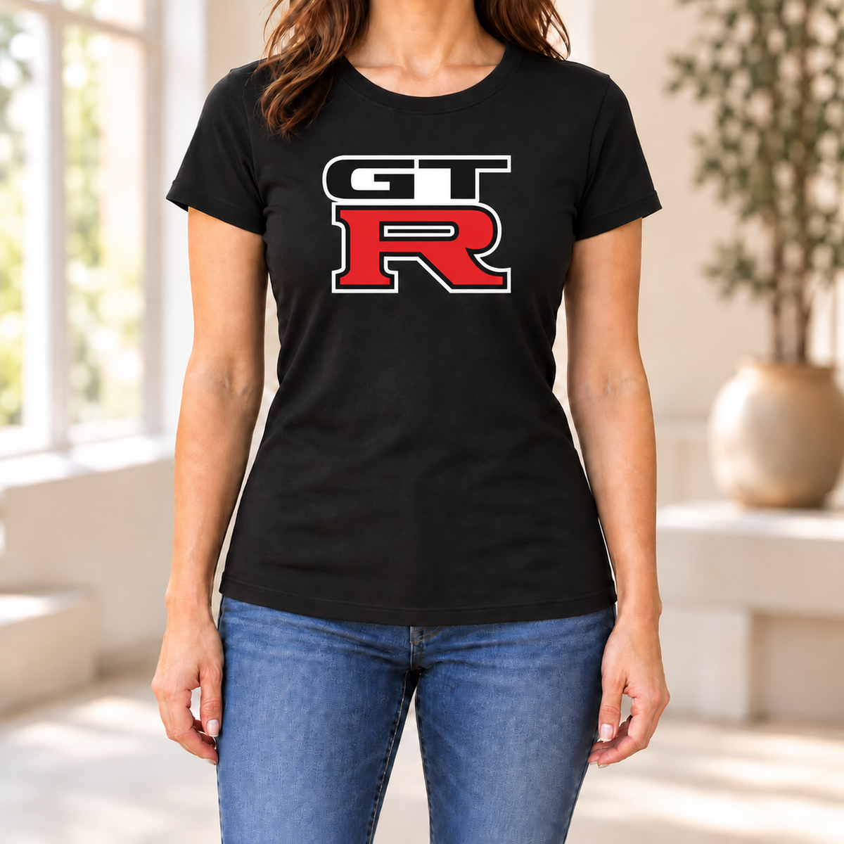 Women's GTR Car Round Neck T-Shirt — Black