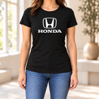 Women's Honda Car Round Neck T-Shirt — Black