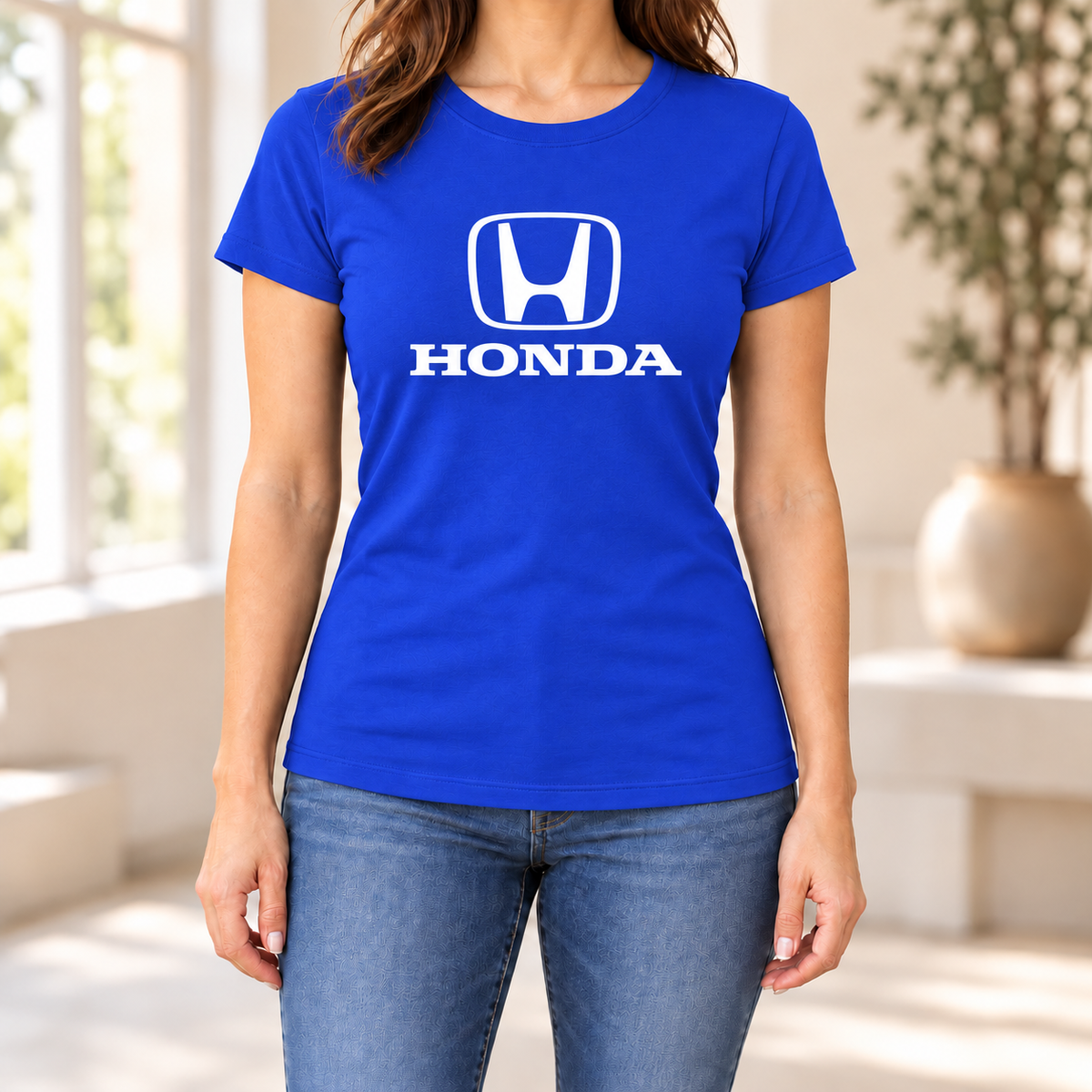 Women's Honda Car Round Neck T-Shirt — Royal Blue