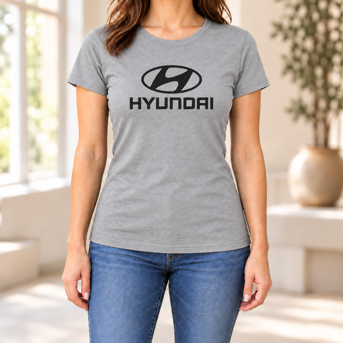 Women's Hyundai Car Round Neck T-Shirt — Grey