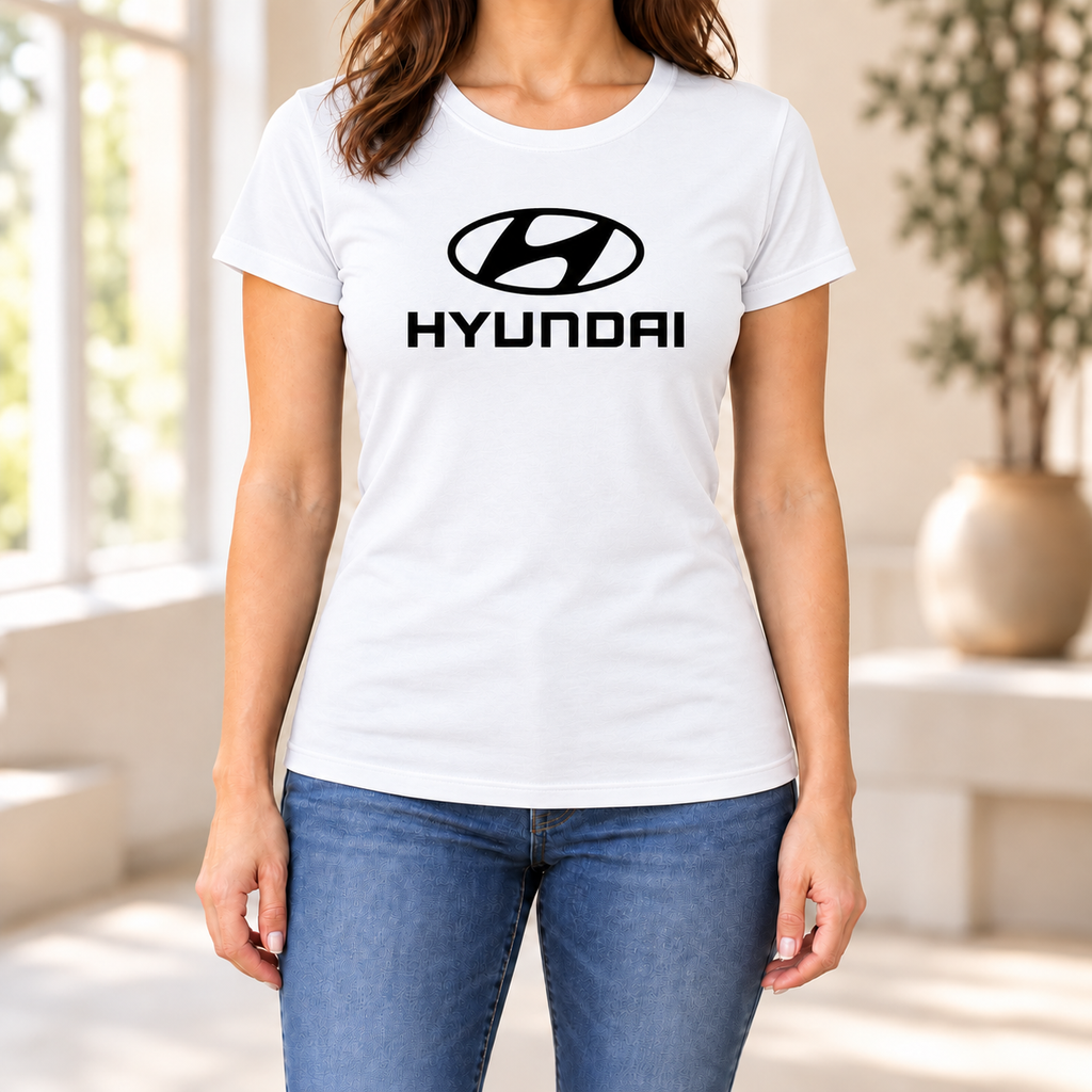 Women's Hyundai Car Round Neck T-Shirt — White