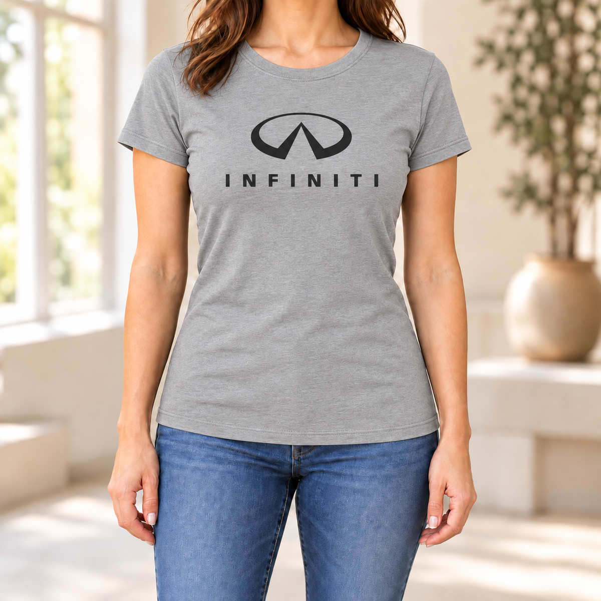 Women's Infiniti Luxury Car Round Neck T-Shirt — Grey