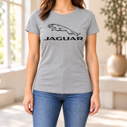 Women's Jaguar Symbol Car Round Neck T-Shirt — Grey