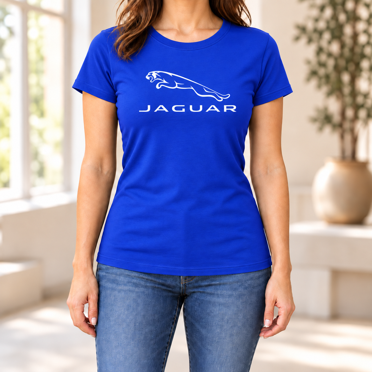 Women's Jaguar Symbol Car Round Neck T-Shirt — Royal Blue