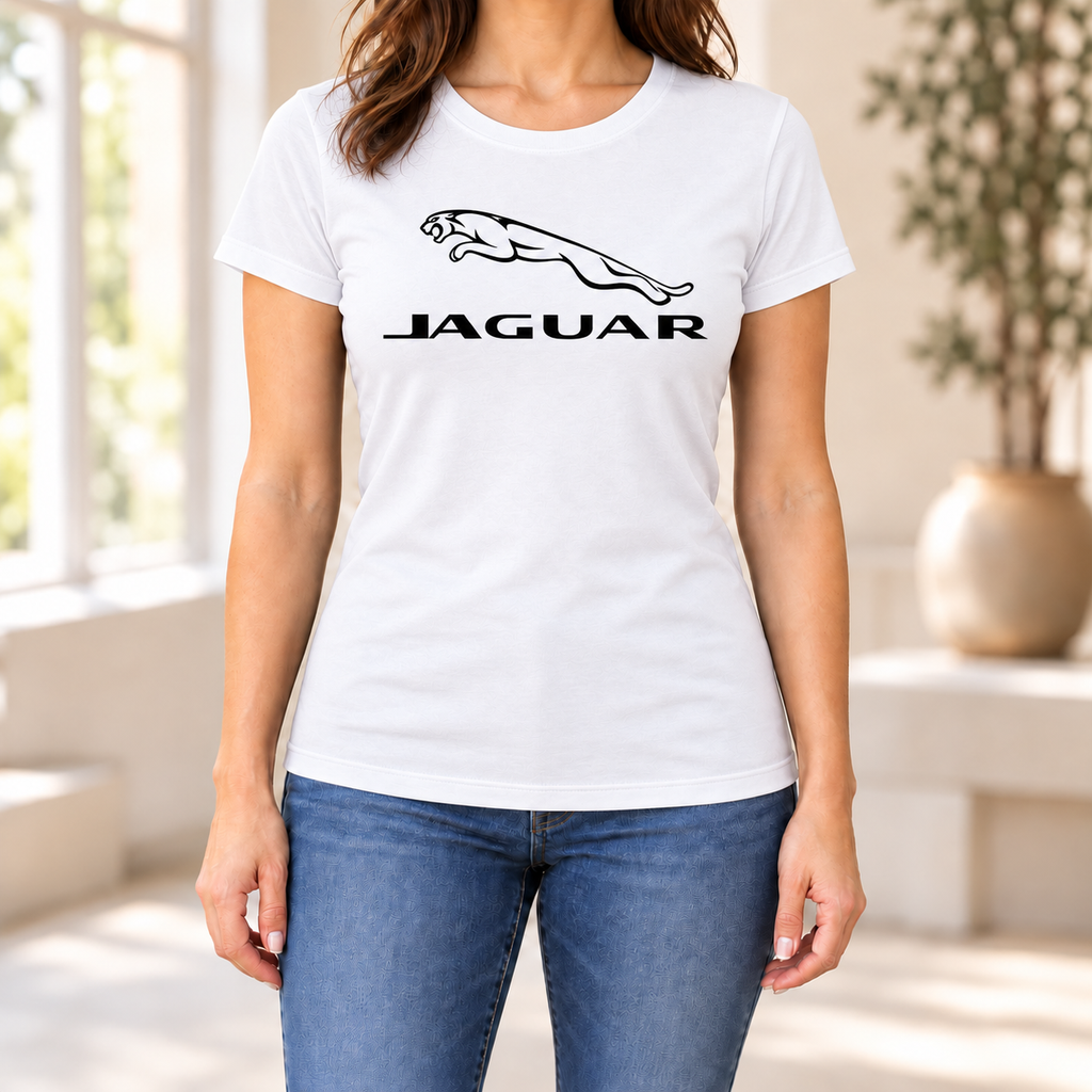 Women's Jaguar Symbol Car Round Neck T-Shirt — White