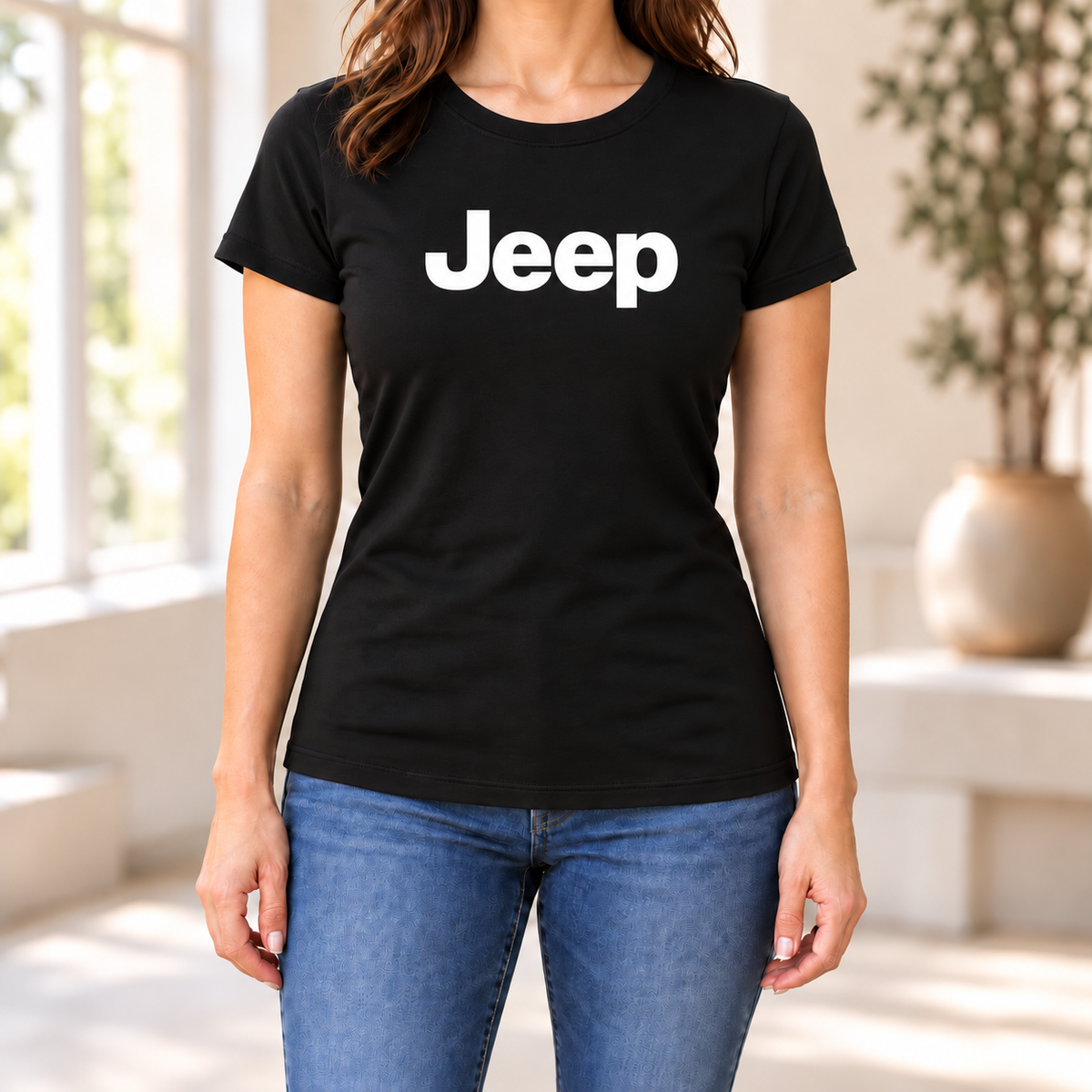 Women's Jeep Car Round Neck T-Shirt — Black