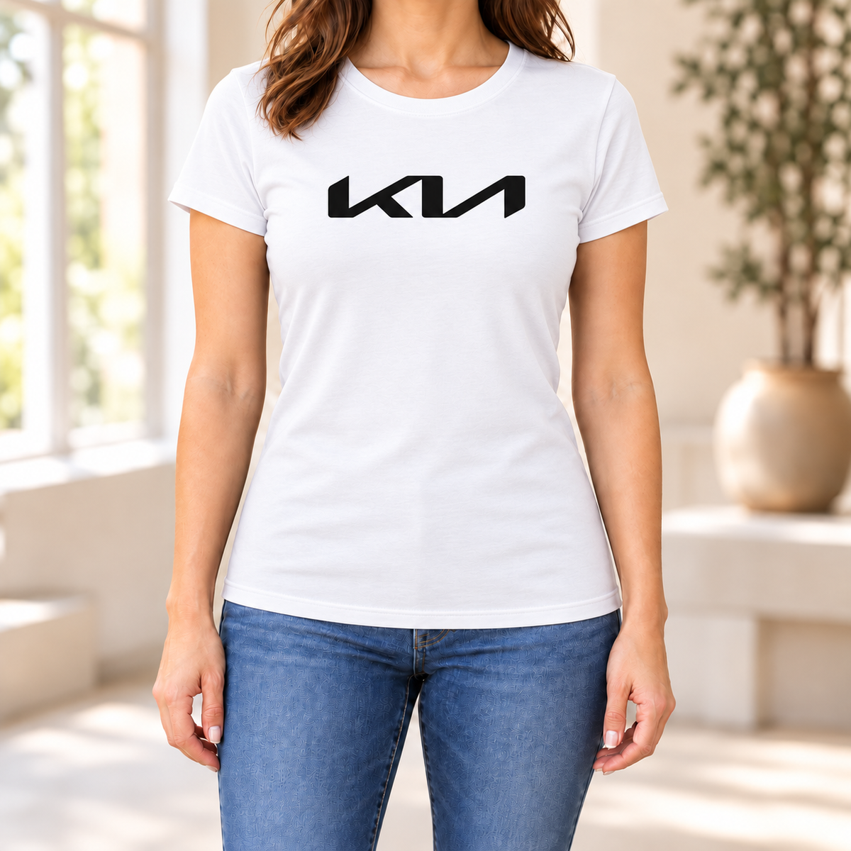 Women's Kia Car Round Neck T-Shirt — White