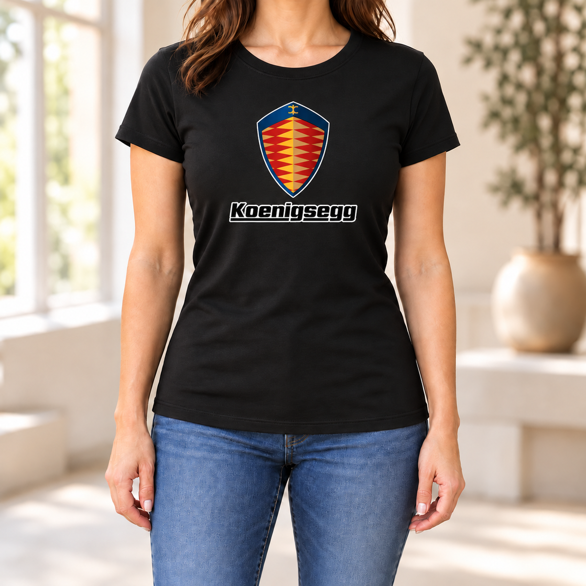 Women's Koenigsegg Car Round Neck T-Shirt — Black