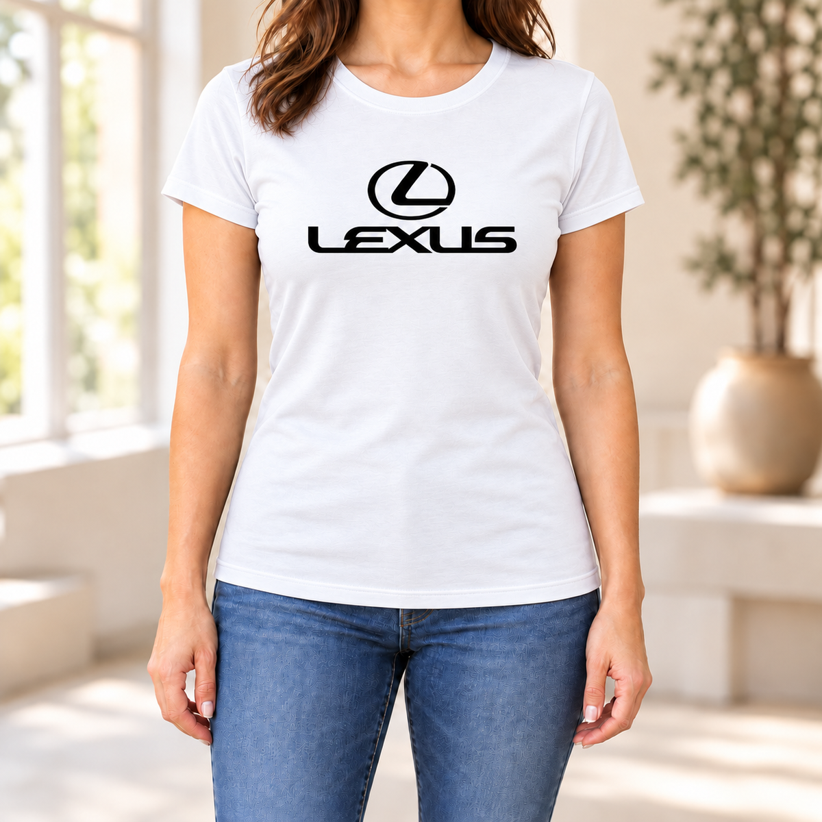 Women's Lexus Car Round Neck T-Shirt — White