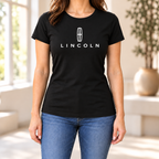 Women's Lincoln Car Round Neck T-Shirt — Black