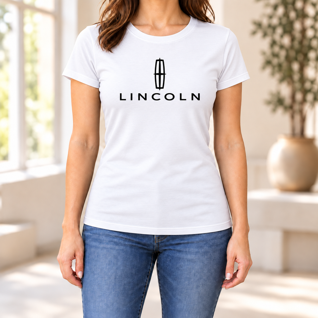 Women's Lincoln Car Round Neck T-Shirt — White