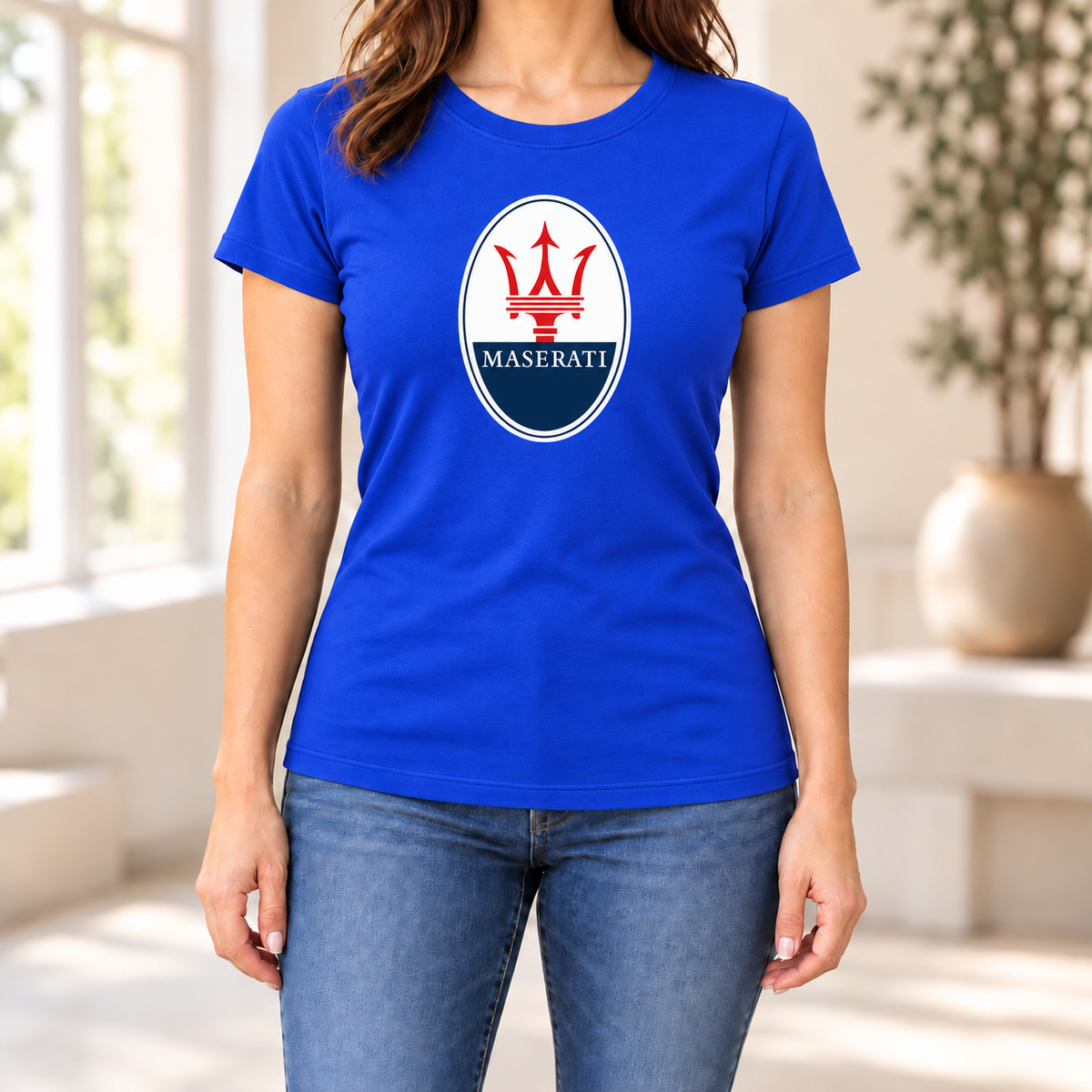 Women's Maserati Car Round Neck T-Shirt — Royal Blue