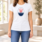 Women's Maserati Car Round Neck T-Shirt — White