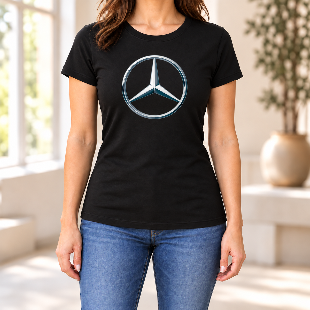 Women's Mercedes-Benz New Car Round Neck T-Shirt — Black
