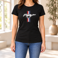 Women's Mustang Car Round Neck T-Shirt — Black
