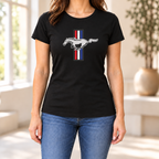 Women's Mustang Car Round Neck T-Shirt — Black