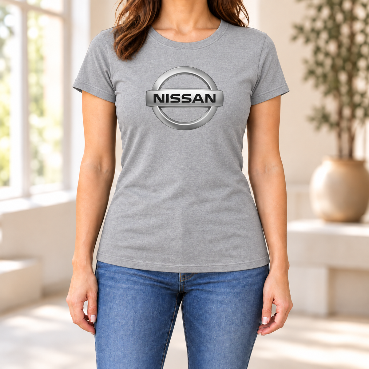 Women's Nissan Car Round Neck T-Shirt — Grey