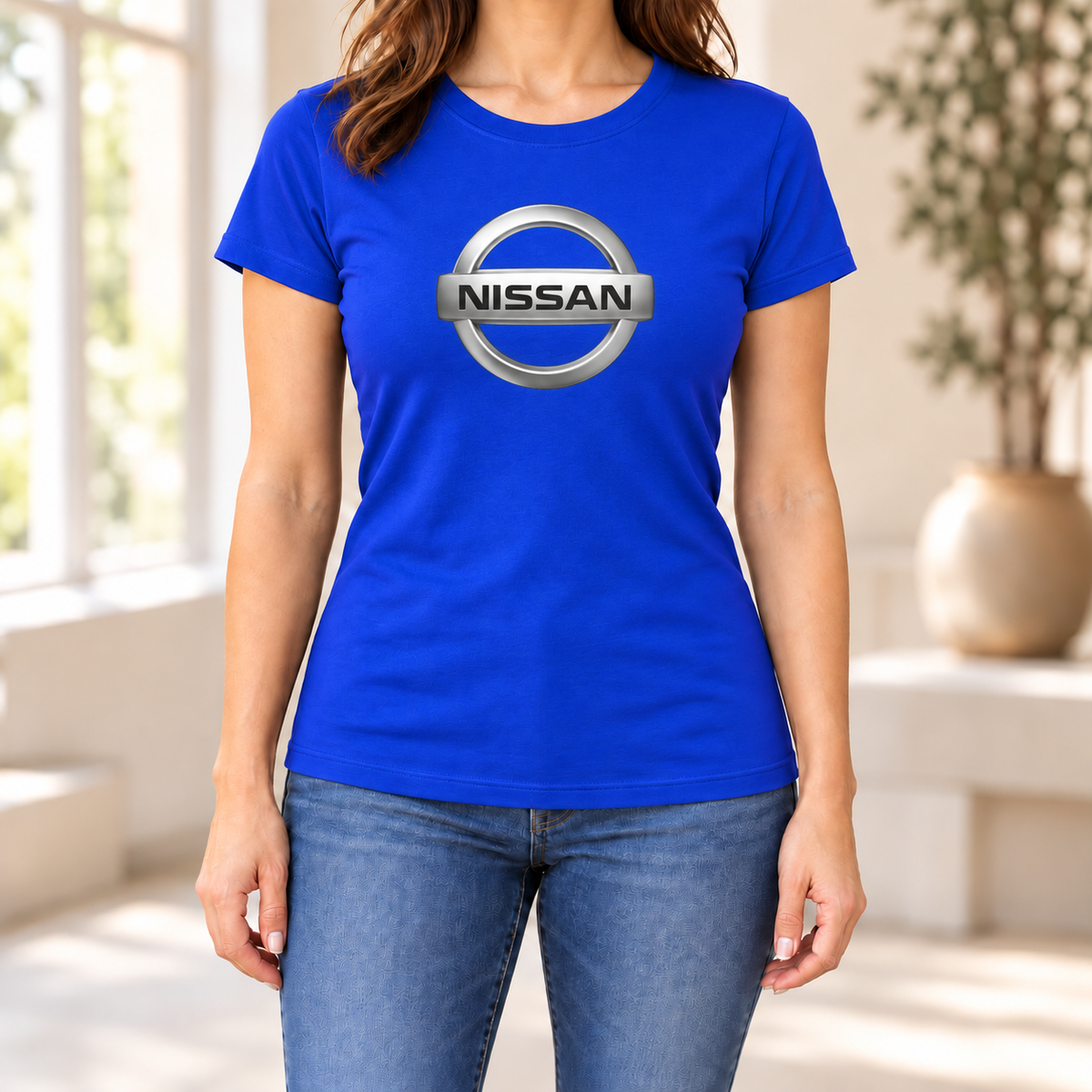 Women's Nissan Car Round Neck T-Shirt — Royal Blue
