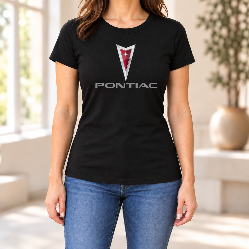 Women's Pontiac Car Round Neck T-Shirt — Black