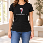 Women's Pontiac Car Round Neck T-Shirt — Black