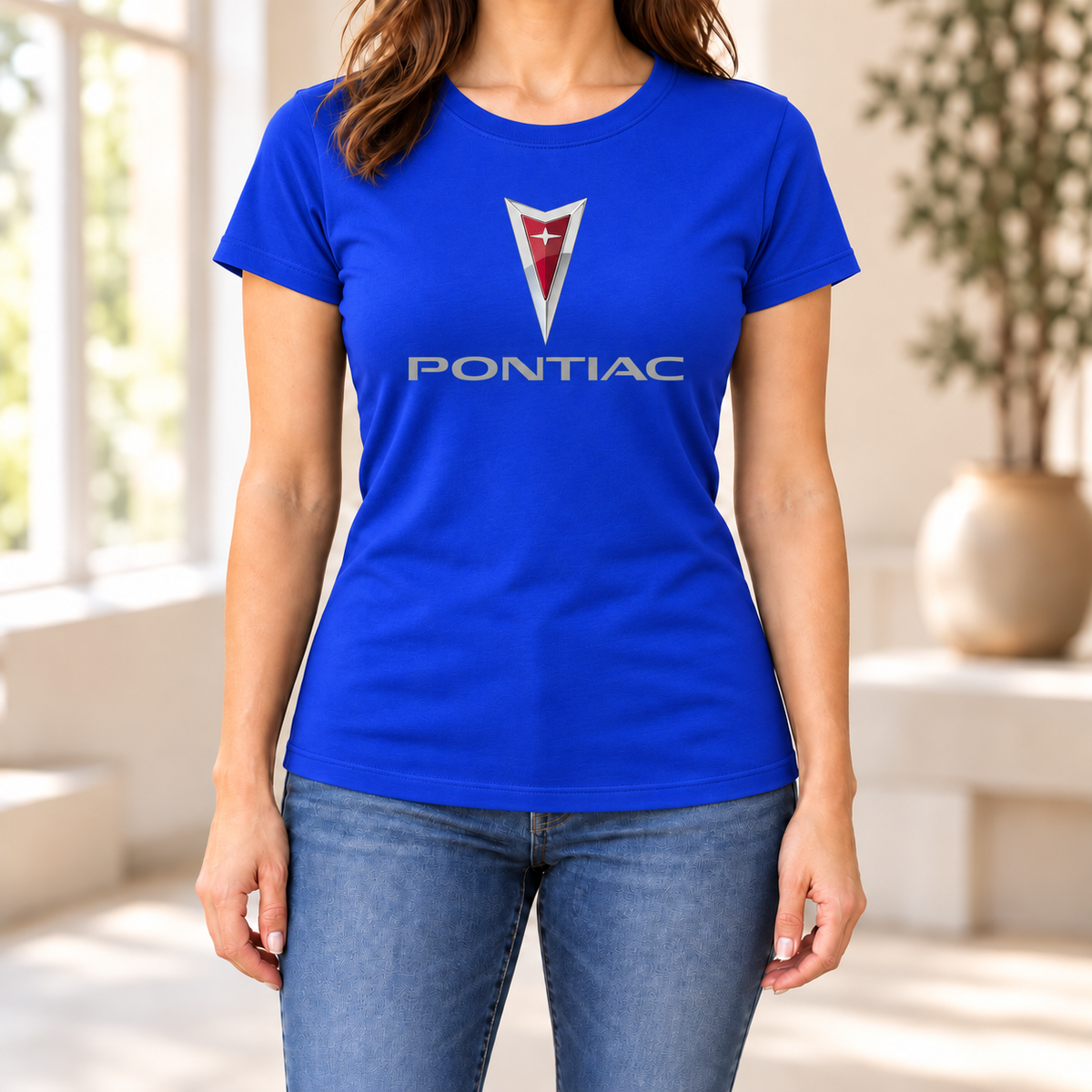 Women's Pontiac Car Round Neck T-Shirt — Royal Blue