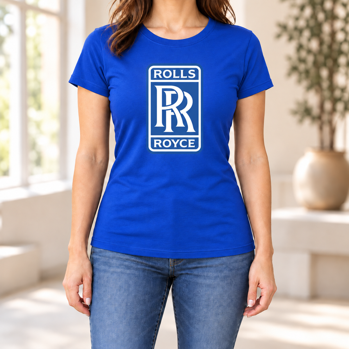 Women's Rolls Royce Car Round Neck T-Shirt — Royal Blue