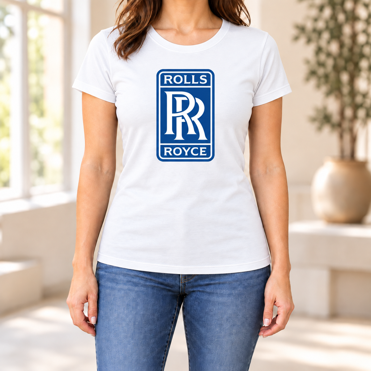 Women's Rolls Royce Car Round Neck T-Shirt — White