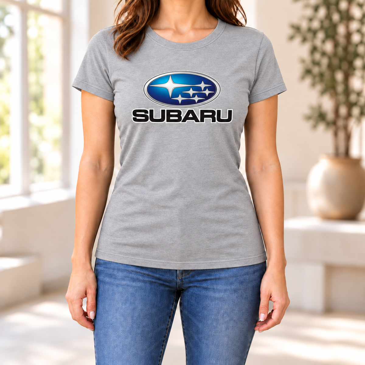 Women's Subaru Car Round Neck T-Shirt — Grey