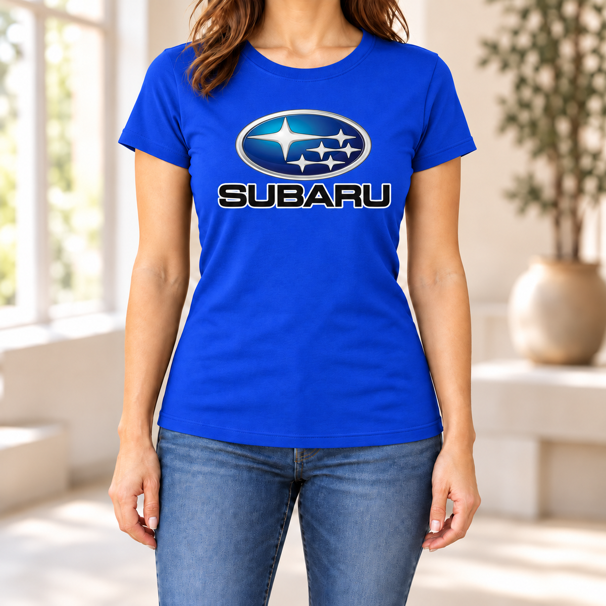 Women's Subaru Car Round Neck T-Shirt — Royal Blue