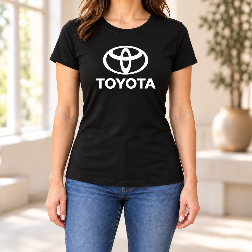 Women's Toyota Car Round Neck T-Shirt — Black
