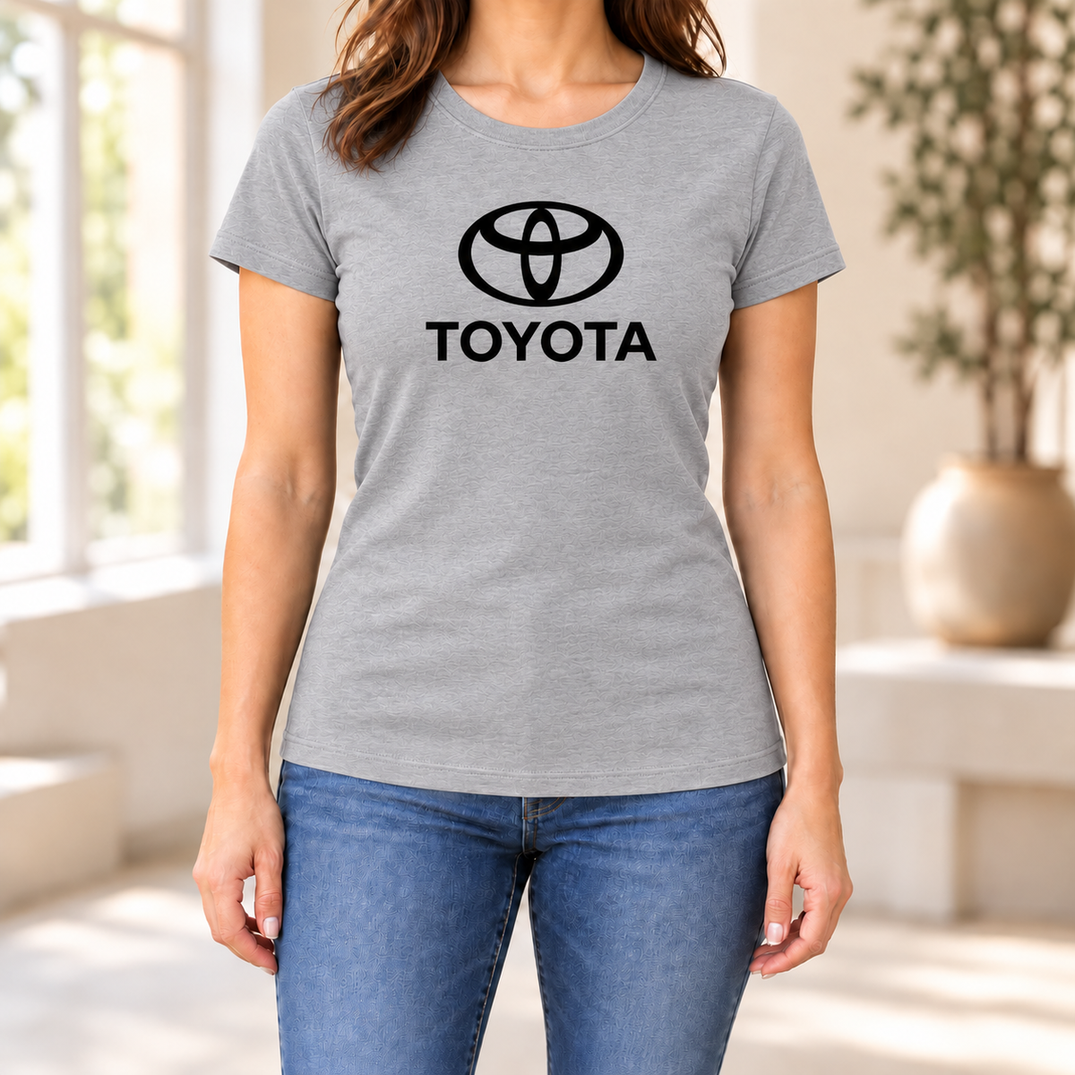 Women's Toyota Car Round Neck T-Shirt — Grey