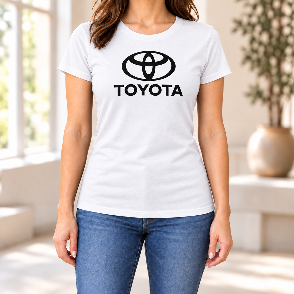 Women's Toyota Car Round Neck T-Shirt — White